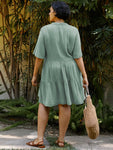 comfortable casual V-neck skirt short sleeve loose high-waist skirt