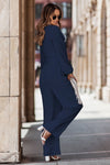 Cardigan tie long sleeve top wide leg trousers two-piece suit