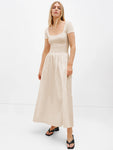 temperament commuter high-grade women's pocket stitching knitted long skirt U-neck French dress