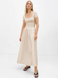 temperament commuter high-grade women's pocket stitching knitted long skirt U-neck French dress