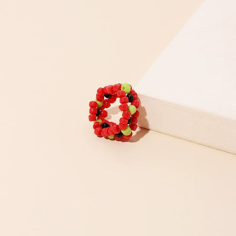 Colorful woven rice bead ring