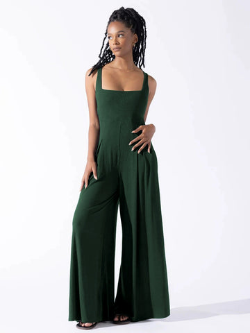 Spring and summer high-waist-style commuter casual pants solid color loose jumpsuit