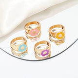 Geometric drop oil Sun flower ring