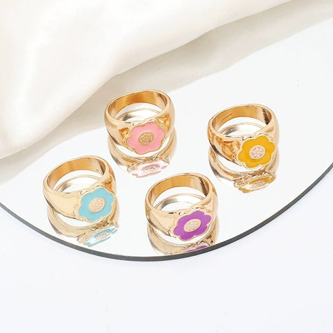 Geometric drop oil Sun flower ring