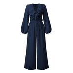 Cardigan tie long sleeve top wide leg trousers two-piece suit