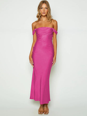 Acetate satin annual Party dress with high waist and chest