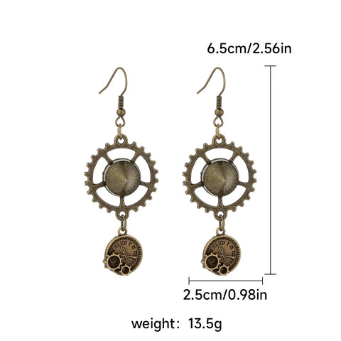 Vintage steampunk skull mechanical gear earrings