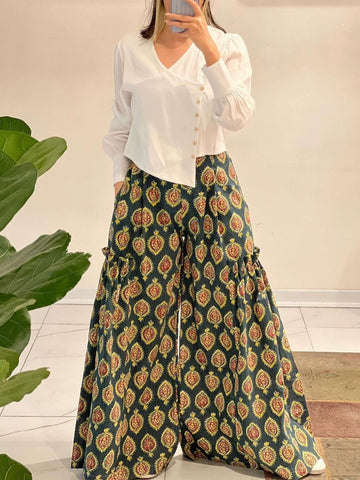 Printed summer high-waisted casual pants straight leg pants