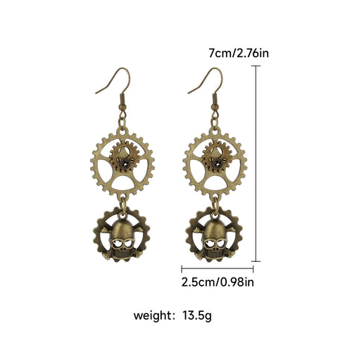 Vintage steampunk skull mechanical gear earrings