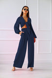 Cardigan tie long sleeve top wide leg trousers two-piece suit