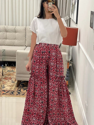 Printed summer high-waisted casual pants straight leg pants