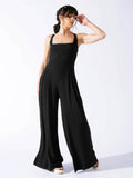 Spring and summer high-waist-style commuter casual pants solid color loose jumpsuit