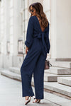 Cardigan tie long sleeve top wide leg trousers two-piece suit