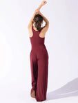 Spring and summer high-waist-style commuter casual pants solid color loose jumpsuit