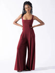 Spring and summer high-waist-style commuter casual pants solid color loose jumpsuit