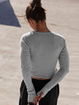 solid color ribbed arc shoulder T-shirt