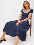 temperament commuter high-grade women's pocket stitching knitted long skirt U-neck French dress