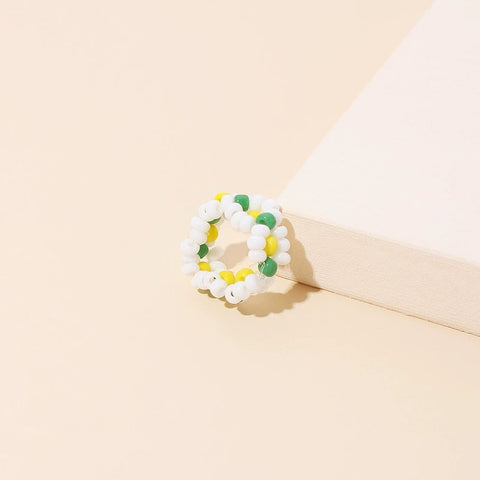 Colorful woven rice bead ring