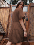 comfortable casual V-neck skirt short sleeve loose high-waist skirt