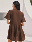 comfortable casual V-neck skirt short sleeve loose high-waist skirt