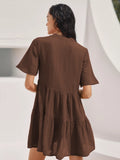 comfortable casual V-neck skirt short sleeve loose high-waist skirt