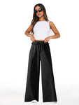 Straight leg casual loose wide leg tie up women's pants