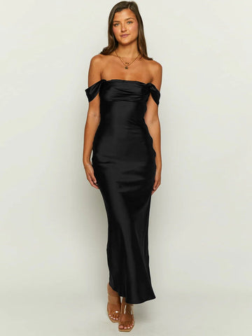 Acetate satin annual Party dress with high waist and chest