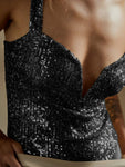 High-waisted sequined sexy camisole vest