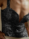 High-waisted sequined sexy camisole vest