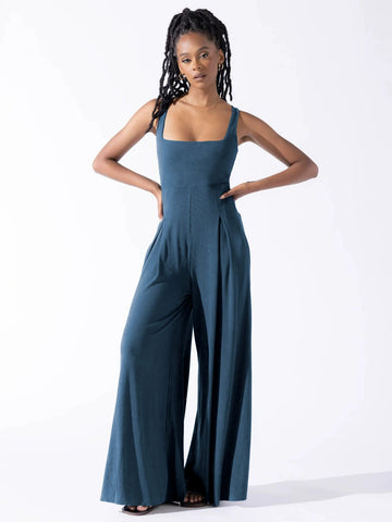 Spring and summer high-waist-style commuter casual pants solid color loose jumpsuit