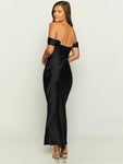 Acetate satin annual Party dress with high waist and chest