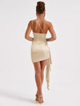 acetate satin temperament fashion fringe one-shoulder French dress summer women senior sense skirt