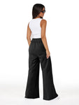 Straight leg casual loose wide leg tie up women's pants