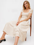 temperament commuter high-grade women's pocket stitching knitted long skirt U-neck French dress