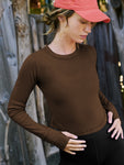 solid color ribbed arc shoulder T-shirt