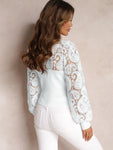 splicing lace commuter temperament intellectual style hollow long sleeve T-shirt