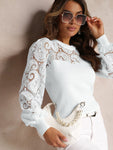 splicing lace commuter temperament intellectual style hollow long sleeve T-shirt