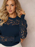 splicing lace commuter temperament intellectual style hollow long sleeve T-shirt