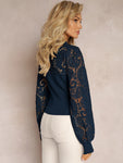 splicing lace commuter temperament intellectual style hollow long sleeve T-shirt