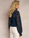 splicing lace commuter temperament intellectual style hollow long sleeve T-shirt