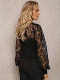 splicing lace commuter temperament intellectual style hollow long sleeve T-shirt