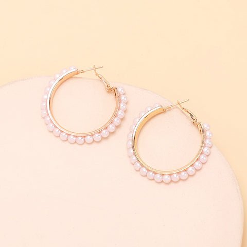 temperament cold wind geometric C-shaped large circle pearl earrings