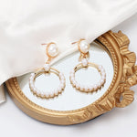 Geometric circle love pearl earrings