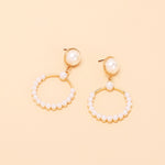 Geometric circle love pearl earrings