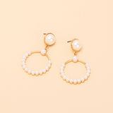 Geometric circle love pearl earrings