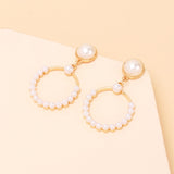 Geometric circle love pearl earrings