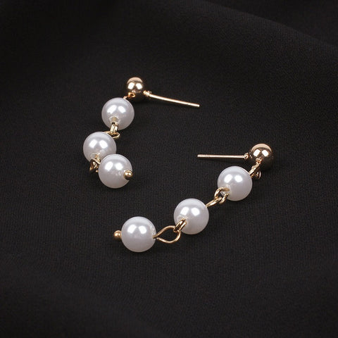 temperament personality long earrings imitation pearl earrings short hair geometric earrings