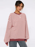 round neck hoodie 2024 new color striped shirt women loose casual fashion baseball clothing