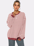 round neck hoodie 2024 new color striped shirt women loose casual fashion baseball clothing