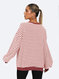 round neck hoodie 2024 new color striped shirt women loose casual fashion baseball clothing